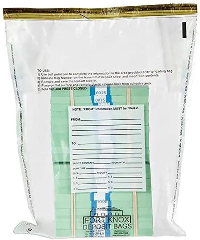 Alt view image 3 of 3 - Ultima Blue Dual Pocket Clear Deposit Bags 12W x 16H Pack of 100 Tamper Evident Captive Flap Closure