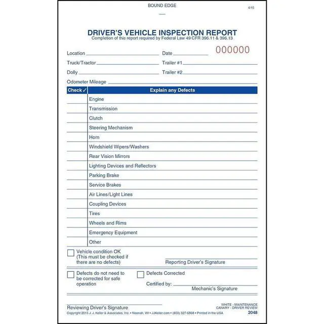 Alt view image 3 of 6 - J. J. Keller Simplified Driver's Vehicle Inspection Report 40-pk. - Book Format with 31 Sets, 2-Ply Carbonless, 5.5" x 8.125", Meet FMCSR Requirements