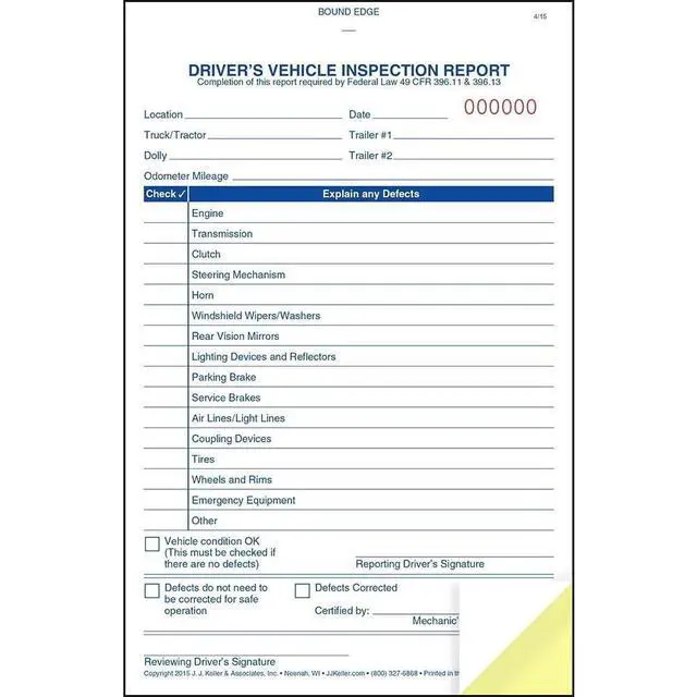 Alt view image 4 of 6 - J. J. Keller Simplified Driver's Vehicle Inspection Report 40-pk. - Book Format with 31 Sets, 2-Ply Carbonless, 5.5" x 8.125", Meet FMCSR Requirements