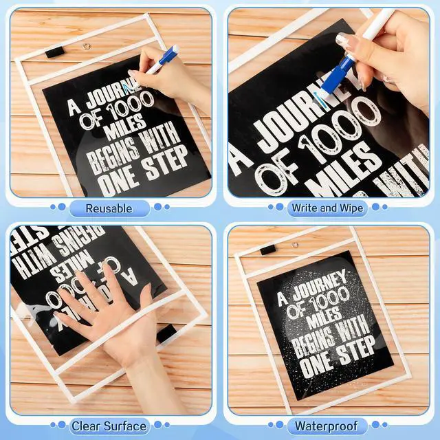 Alt view image 3 of 6 - 120 Pcs Clear Dry Erase Pockets Plastic Sleeves for Paper 14 x 10 Inch Reusable Job Holder Shop Ticket Holders Order Pockets Organizer Teacher Supplies for Classroom (White)