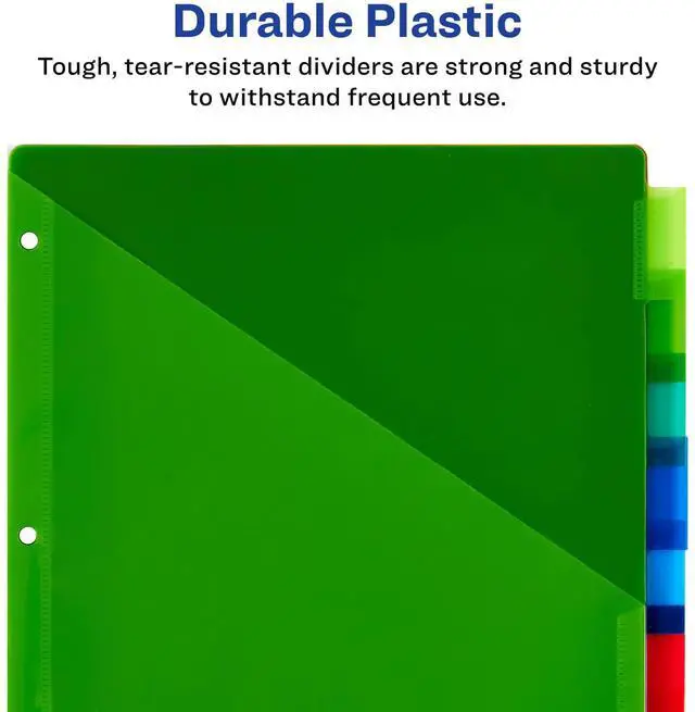 Alt view image 5 of 6 - Insertable Plastic Dividers for 3 Ring Binders, 8 Tabs per Set, Big Tabs, One Pocket, Multicolor Binder Dividers, Works with Sheet Protectors (24 Sets of 11903)