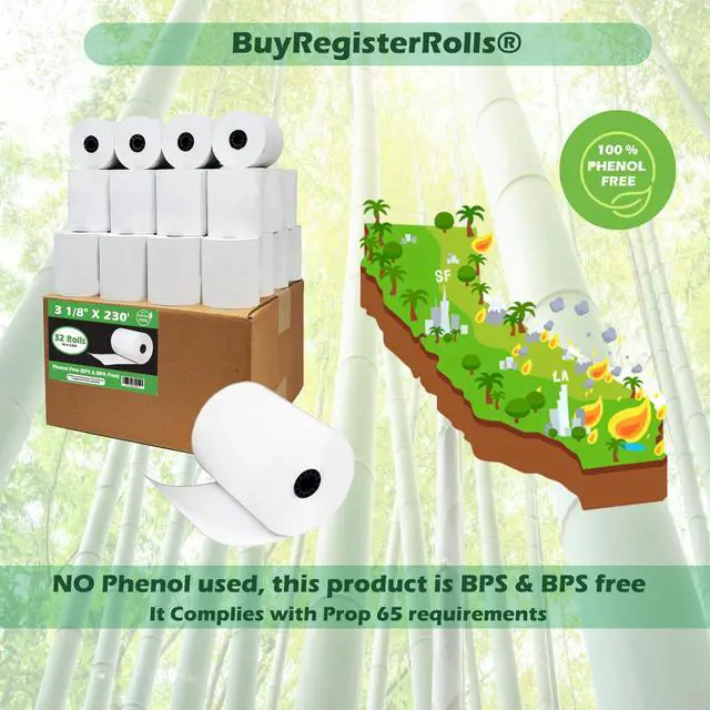 Alt view image 2 of 4 - Phenol Free Thermal Paper 3 1/8" x 230' ft (Also BPA & BPS Free - 32 Rolls) Climate Friendly Receipt Rolls fits all Clover POS Cash Register Printers SCP700 TSP100 from