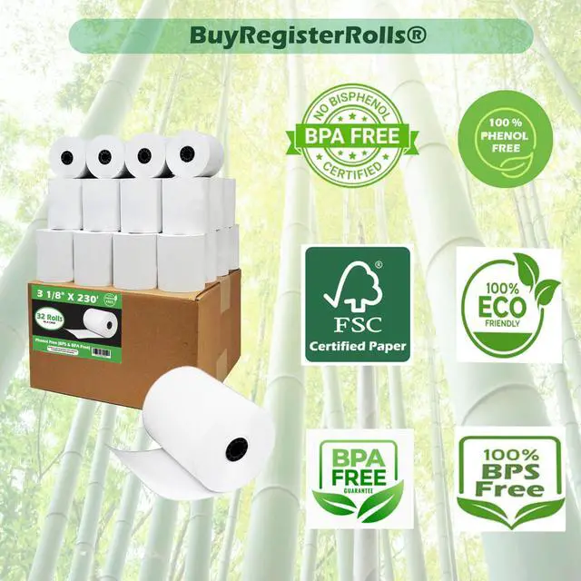 Alt view image 3 of 4 - Phenol Free Thermal Paper 3 1/8" x 230' ft (Also BPA & BPS Free - 32 Rolls) Climate Friendly Receipt Rolls fits all Clover POS Cash Register Printers SCP700 TSP100 from