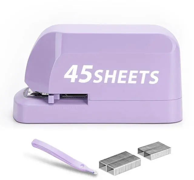 Main image of Heavy Duty Electric Stapler Value Pack, 45 Sheet Capacity, Includes 1500 Staples & Staple Remover, No-Jam, Faster Stapling, Automatic Stapler Desktop,AC Adapter Powered (Purple)