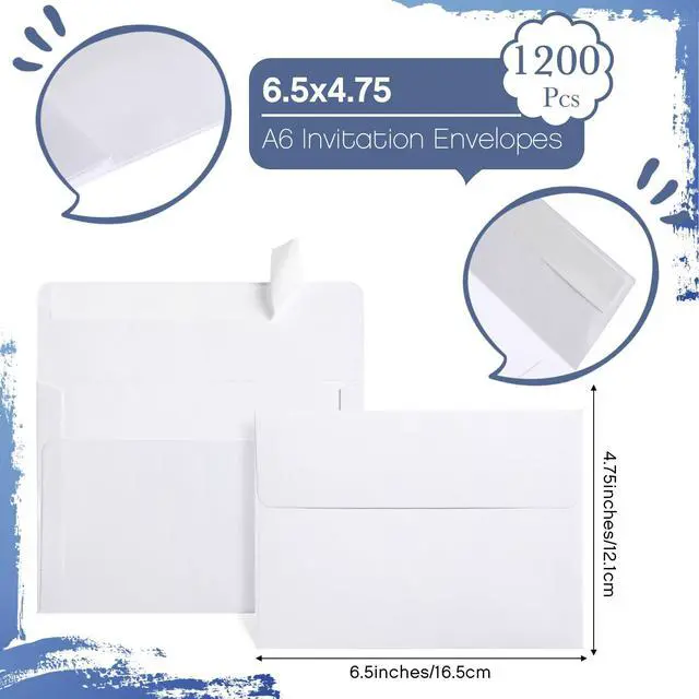 Alt view image 2 of 6 - 1200 Pcs,A6 Envelopes 4x6 White A6 Envelopes for Invitation