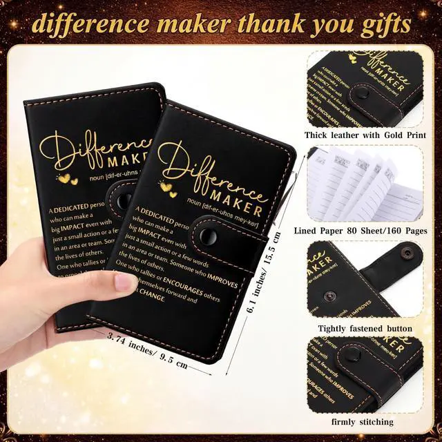 Alt view image 2 of 6 - 30 Sets Difference Maker Employee Appreciation Gifts Inspirational A5 Leather Notebooks with Pens Thank You Motivational Gifts for Men Women Volunteers Teacher (Black)