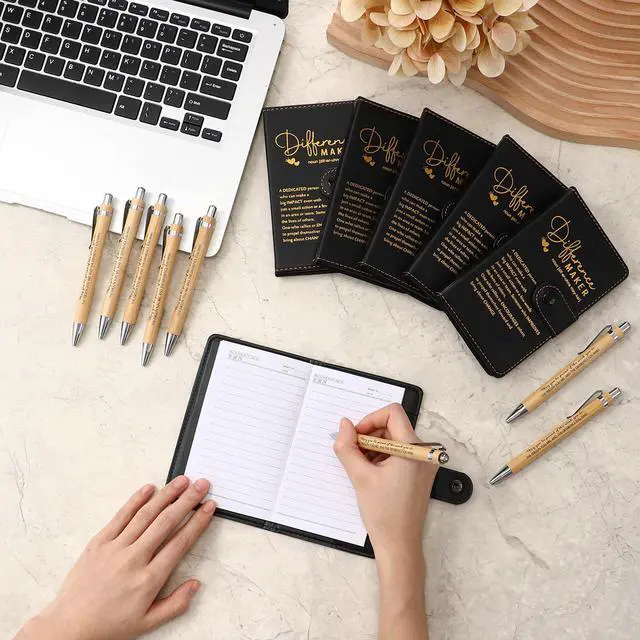 Alt view image 6 of 6 - 30 Sets Difference Maker Employee Appreciation Gifts Inspirational A5 Leather Notebooks with Pens Thank You Motivational Gifts for Men Women Volunteers Teacher (Black)