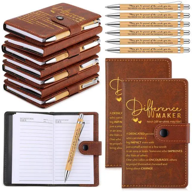 Main image of 30 Sets Difference Maker Appreciation Gifts for Men Inspirational A5 Leather Notebooks with Pens Employee Thank You Gifts for Men Women Coworker Nurse Teacher Back to School (Brown)