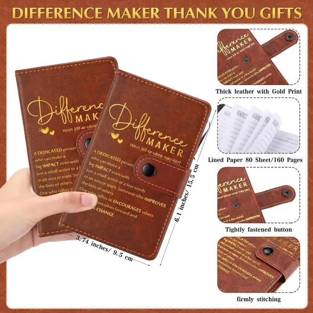 Alt view image 2 of 6 - 30 Sets Difference Maker Appreciation Gifts for Men Inspirational A5 Leather Notebooks with Pens Employee Thank You Gifts for Men Women Coworker Nurse Teacher Back to School (Brown)