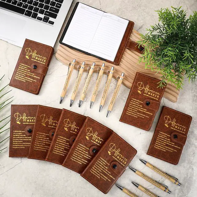 Alt view image 4 of 6 - 30 Sets Difference Maker Appreciation Gifts for Men Inspirational A5 Leather Notebooks with Pens Employee Thank You Gifts for Men Women Coworker Nurse Teacher Back to School (Brown)