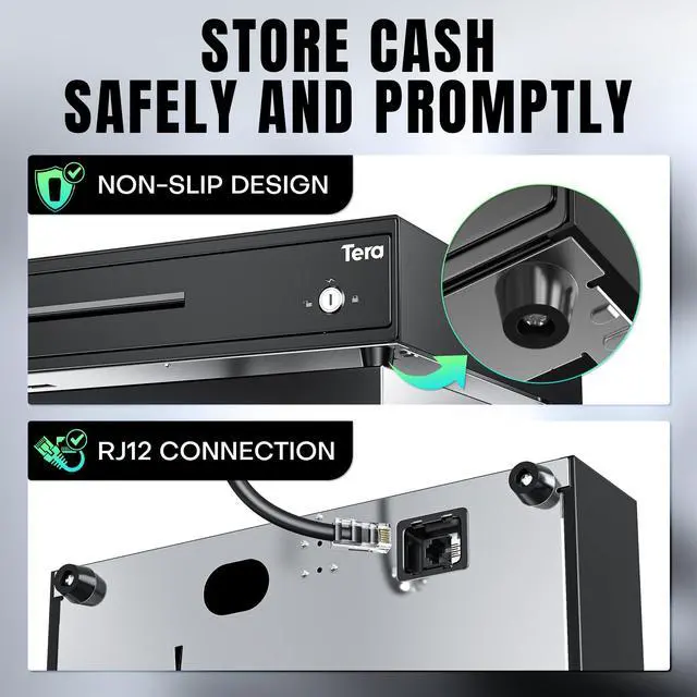 Alt view image 6 of 6 - 13 inch Auto Open Cash Register Drawer with 6 Keys Heavy Duty 4 Bill 8 Coin Removable Cash Tray Media Slot 24V RJ12 Key-Lock Round Corner for POS System Small Businesses Retail 330E