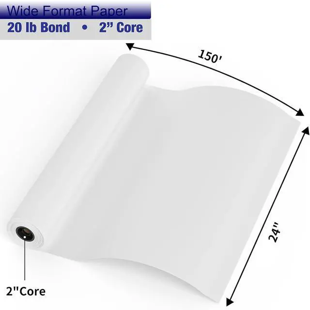 Alt view image 2 of 6 - Wide Format Paper, 24 in x 150 ft Plotter Paper, 4 Rolls CAD Bond Rolls with 2 in Core, 20 LB Bond Papers Rolls, Idea for CAD Drawings, Engineering Plans, GIS Maps & Architectural Designs