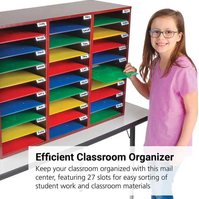 Alt view image 2 of 6 - Classroom Mailbox Organizer, 27 Slot | 32" W x 12" D x 23.5" H, Student Mail Center & Teacher Organizer with Name Tags, Durable Mailbox for Office or Homeschool