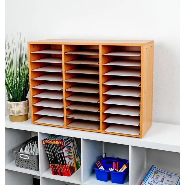 Alt view image 5 of 6 - Classroom Mailbox Organizer, 27 Slot | 32" W x 12" D x 23.5" H, Student Mail Center & Teacher Organizer with Name Tags, Durable Mailbox for Office or Homeschool