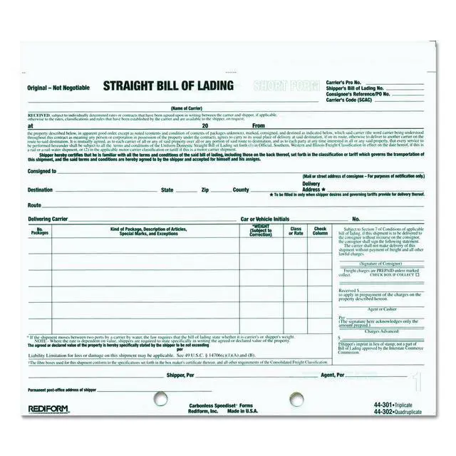Alt view image 2 of 2 - Bill of Lading, Snap-A-Way Design, Carbonless Triplicate Forms, 8.5" x 7", 250 Freight Forms (44301) (Pack of 2)
