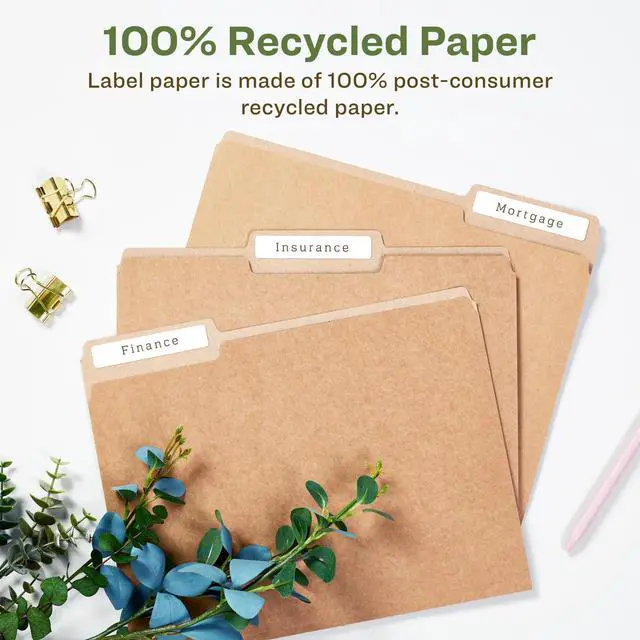 Alt view image 3 of 6 - EcoFriendly Recycled File Folder Labels, 2/3" x 3-7/16", White, Permanent Label Adhesive, 750 Printable Labels (48266) (Pack of 5)