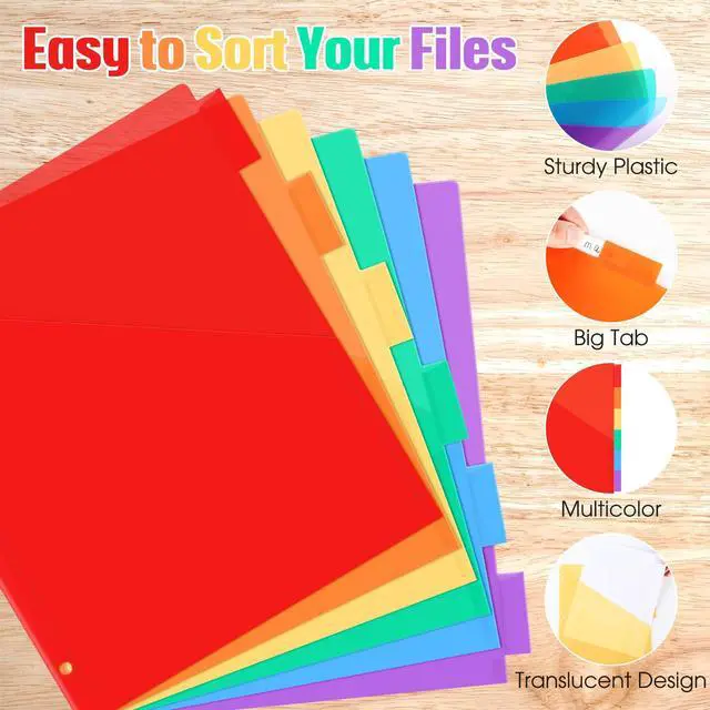 Alt view image 3 of 6 - 40 Sets Binder Dividers with Tabs Pockets 6 Tab Plastic Dividers for 3 Ring Binder for School Office Document Organizers Protection (Multicolor)