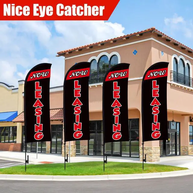 Alt view image 5 of 6 - 4 Sets 15ft Now Leasing Flags Banners for Advertising with Flagpole Ground Stake Portable Bag Feather Now Leasing Signs Banner for Business Advertising(Black)