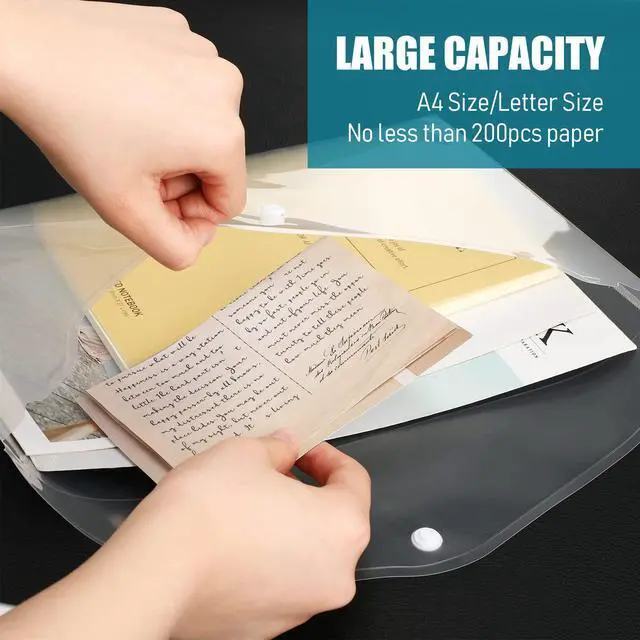 Alt view image 4 of 6 - 200 Pack Clear Envelopes A4 Plastic Folder with Snap Closure Button Bulk Letter Size Poly Document File Folder Pouch Organizer for Office Home, Transparent
