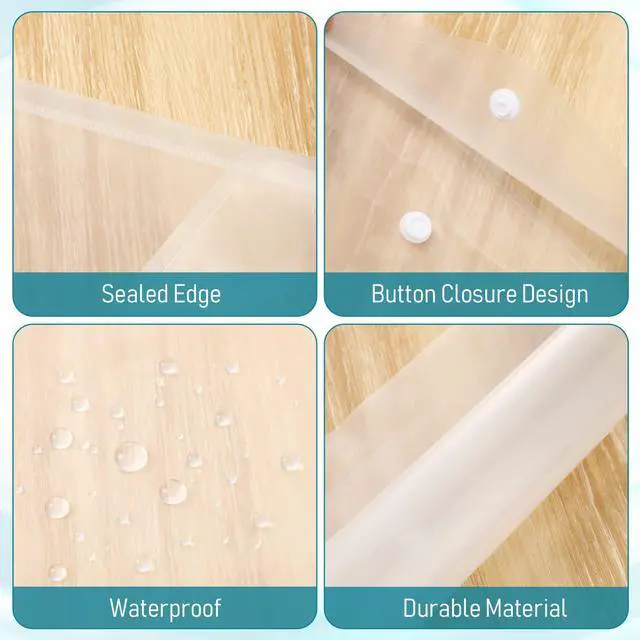 Alt view image 5 of 6 - 200 Pack Clear Envelopes A4 Plastic Folder with Snap Closure Button Bulk Letter Size Poly Document File Folder Pouch Organizer for Office Home, Transparent