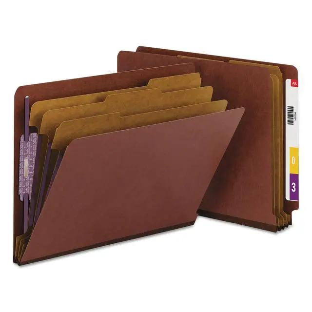 Alt view image 4 of 6 - 100% Recycled End Tab Pressboard Classification File Folder with SafeSHIELD Fasteners, 3 Dividers, 3" Expansion, Letter Size, Red, 10 per Box (26865)