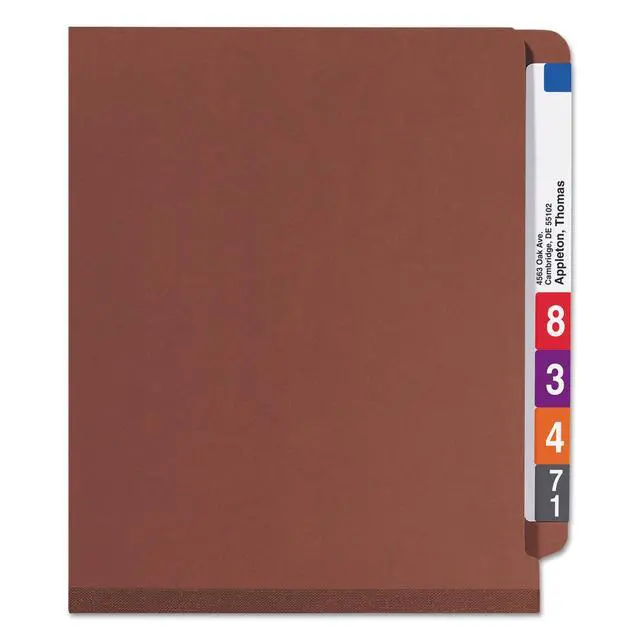 Alt view image 5 of 6 - 100% Recycled End Tab Pressboard Classification File Folder with SafeSHIELD Fasteners, 3 Dividers, 3" Expansion, Letter Size, Red, 10 per Box (26865)