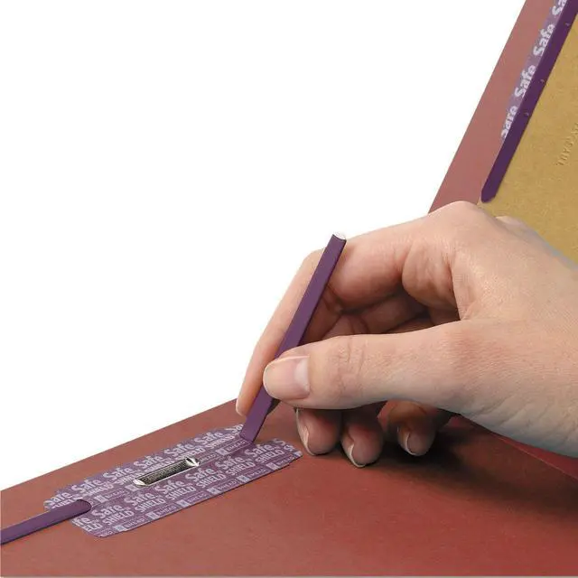 Alt view image 6 of 6 - 100% Recycled End Tab Pressboard Classification File Folder with SafeSHIELD Fasteners, 3 Dividers, 3" Expansion, Letter Size, Red, 10 per Box (26865)