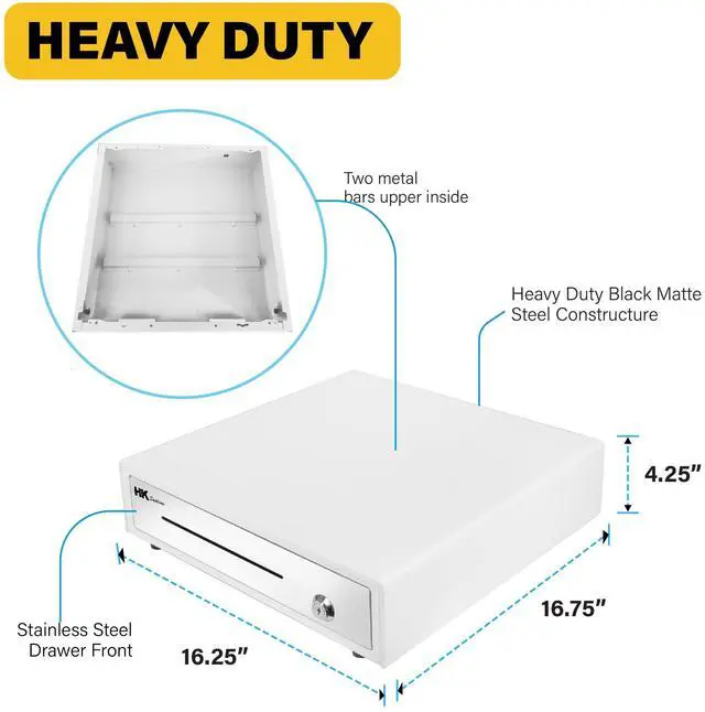 Alt view image 3 of 6 - 16inch "Stainless Steel" Front White Heavy Duty POS Interface Cash Drawer with 5Bill/5Coin