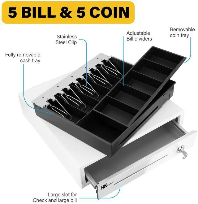 Alt view image 4 of 6 - 16inch "Stainless Steel" Front White Heavy Duty POS Interface Cash Drawer with 5Bill/5Coin