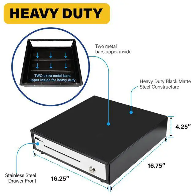 Alt view image 3 of 6 - 16inch "Stainless Steel" Front Heavy Duty Black POS Cash Drawer with 5Bill/5Coin