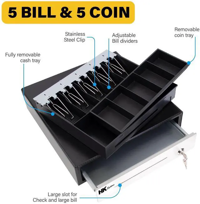 Alt view image 4 of 6 - 16inch "Stainless Steel" Front Heavy Duty Black POS Cash Drawer with 5Bill/5Coin