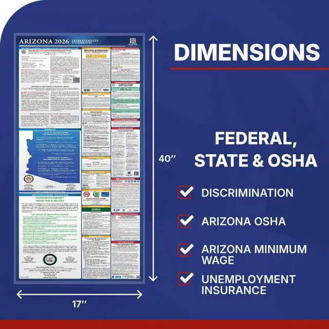 Alt view image 3 of 6 - 2026 Arizona State & Federal Mandatory Labor Law Poster, OSHA Compliant (English Spanish Combo)