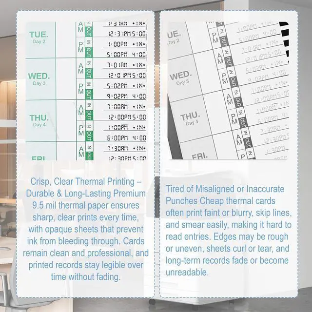 Alt view image 2 of 5 - 600 E8 Weekly Thermal Time Cards, Compatible with Lathem 2100HD & 800P | Employee Time Clock Cards, Single-Sided Format with Named Days