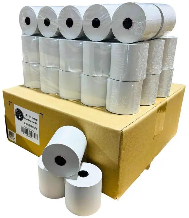 Main image of 2 1/4" x 165' Thermal Cash Register POS Receipt Paper - Low Dust Thermal - Bright White Paper - Compatible with CE T100, PCR T465 and Many More - 50 Rolls Per Case