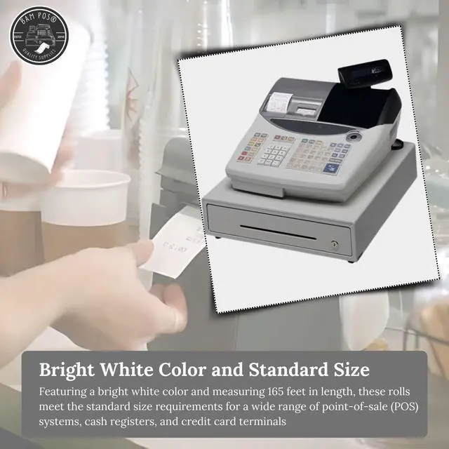 Alt view image 5 of 6 - 2 1/4" x 165' Thermal Cash Register POS Receipt Paper - Low Dust Thermal - Bright White Paper - Compatible with CE T100, PCR T465 and Many More - 50 Rolls Per Case