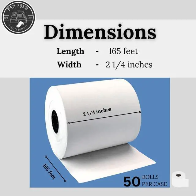 Alt view image 6 of 6 - 2 1/4" x 165' Thermal Cash Register POS Receipt Paper - Low Dust Thermal - Bright White Paper - Compatible with CE T100, PCR T465 and Many More - 50 Rolls Per Case