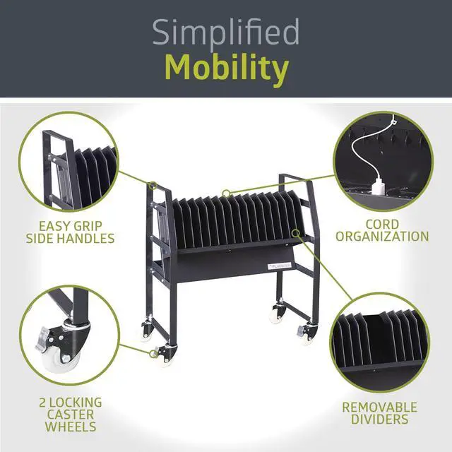 Alt view image 3 of 6 - PEAR-91361,16 Device Mobile Open Charging Cart for iPads,Chromebooks & Laptop Computers,Compatible with Any Screen Size,Easy Access Slots,Removable Dividers,Small Footprint,Surge Protection