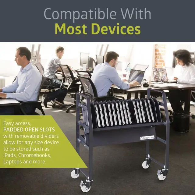Alt view image 4 of 6 - PEAR-91361,16 Device Mobile Open Charging Cart for iPads,Chromebooks & Laptop Computers,Compatible with Any Screen Size,Easy Access Slots,Removable Dividers,Small Footprint,Surge Protection