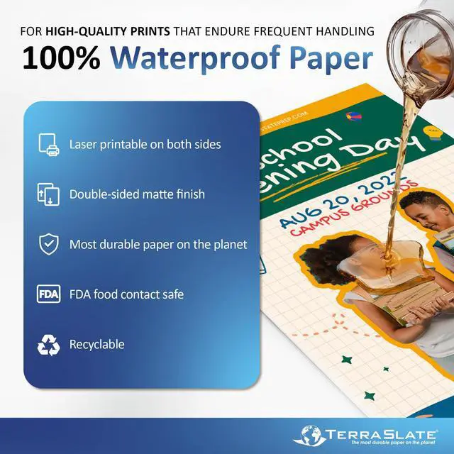 Alt view image 2 of 6 - Waterproof Paper, Rip-Proof Paper, 50 Sheets, 5 Mil (24lb Bond), 11 x 17, Laser Printer and Copy Machine Compatible