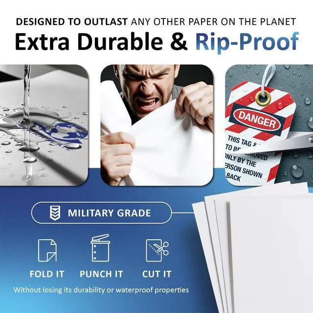 Alt view image 3 of 6 - Waterproof Paper, Rip-Proof Paper, 50 Sheets, 5 Mil (24lb Bond), 11 x 17, Laser Printer and Copy Machine Compatible