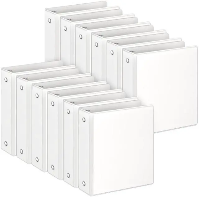 Main image of 3 Ring Binders, 2" Round Rings 12 Pack, Fits 8.5x11in, View 2 Pocket, White | for 8.5x11 Inch Paper, for Customizable Covers, Three Ring, for School Office Business Supplies, White,2 Inch