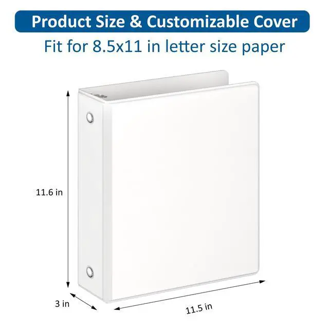 Alt view image 2 of 6 - 3 Ring Binders, 2" Round Rings 12 Pack, Fits 8.5x11in, View 2 Pocket, White | for 8.5x11 Inch Paper, for Customizable Covers, Three Ring, for School Office Business Supplies, White,2 Inch