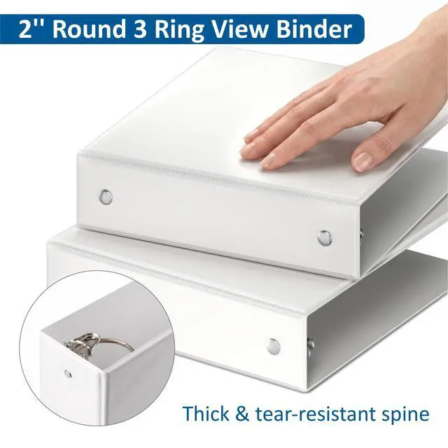 Alt view image 4 of 6 - 3 Ring Binders, 2" Round Rings 12 Pack, Fits 8.5x11in, View 2 Pocket, White | for 8.5x11 Inch Paper, for Customizable Covers, Three Ring, for School Office Business Supplies, White,2 Inch