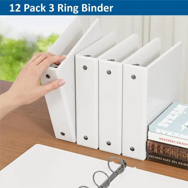 Alt view image 5 of 6 - 3 Ring Binders, 2" Round Rings 12 Pack, Fits 8.5x11in, View 2 Pocket, White | for 8.5x11 Inch Paper, for Customizable Covers, Three Ring, for School Office Business Supplies, White,2 Inch