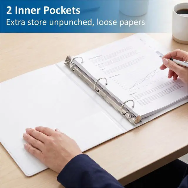 Alt view image 6 of 6 - 3 Ring Binders, 2" Round Rings 12 Pack, Fits 8.5x11in, View 2 Pocket, White | for 8.5x11 Inch Paper, for Customizable Covers, Three Ring, for School Office Business Supplies, White,2 Inch