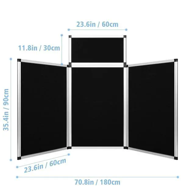 Alt view image 2 of 6 - 3+1 Panel Folding Trade Show Presentation Board 70.8 x 35.4 Trifold Desktop Display Board with Carry Bag Large Metal Frame Tabletop Display 4 Panels-Black