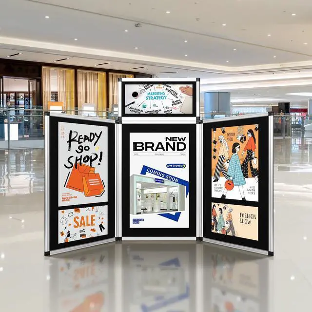 Alt view image 3 of 6 - 3+1 Panel Folding Trade Show Presentation Board 70.8 x 35.4 Trifold Desktop Display Board with Carry Bag Large Metal Frame Tabletop Display 4 Panels-Black