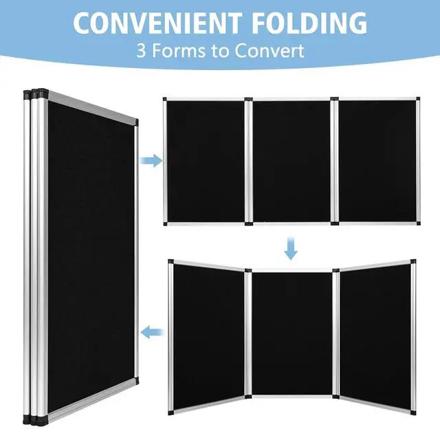 Alt view image 4 of 6 - 3+1 Panel Folding Trade Show Presentation Board 70.8 x 35.4 Trifold Desktop Display Board with Carry Bag Large Metal Frame Tabletop Display 4 Panels-Black