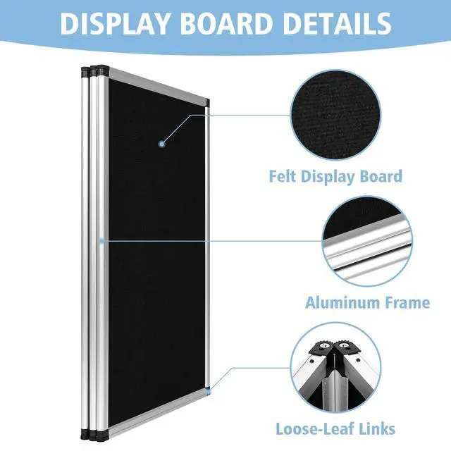 Alt view image 6 of 6 - 3+1 Panel Folding Trade Show Presentation Board 70.8 x 35.4 Trifold Desktop Display Board with Carry Bag Large Metal Frame Tabletop Display 4 Panels-Black