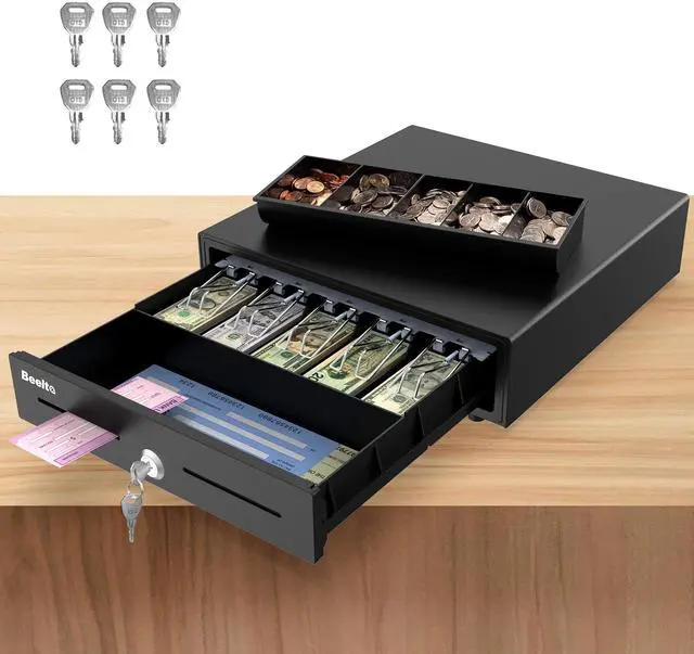 Main image of 16" Heavy Duty Cash Drawer Auto Open 5 Bill/5 Coin with Emergency Switch RJ11/12 Compatible with Square, Clover, Epson Printers BK1616E